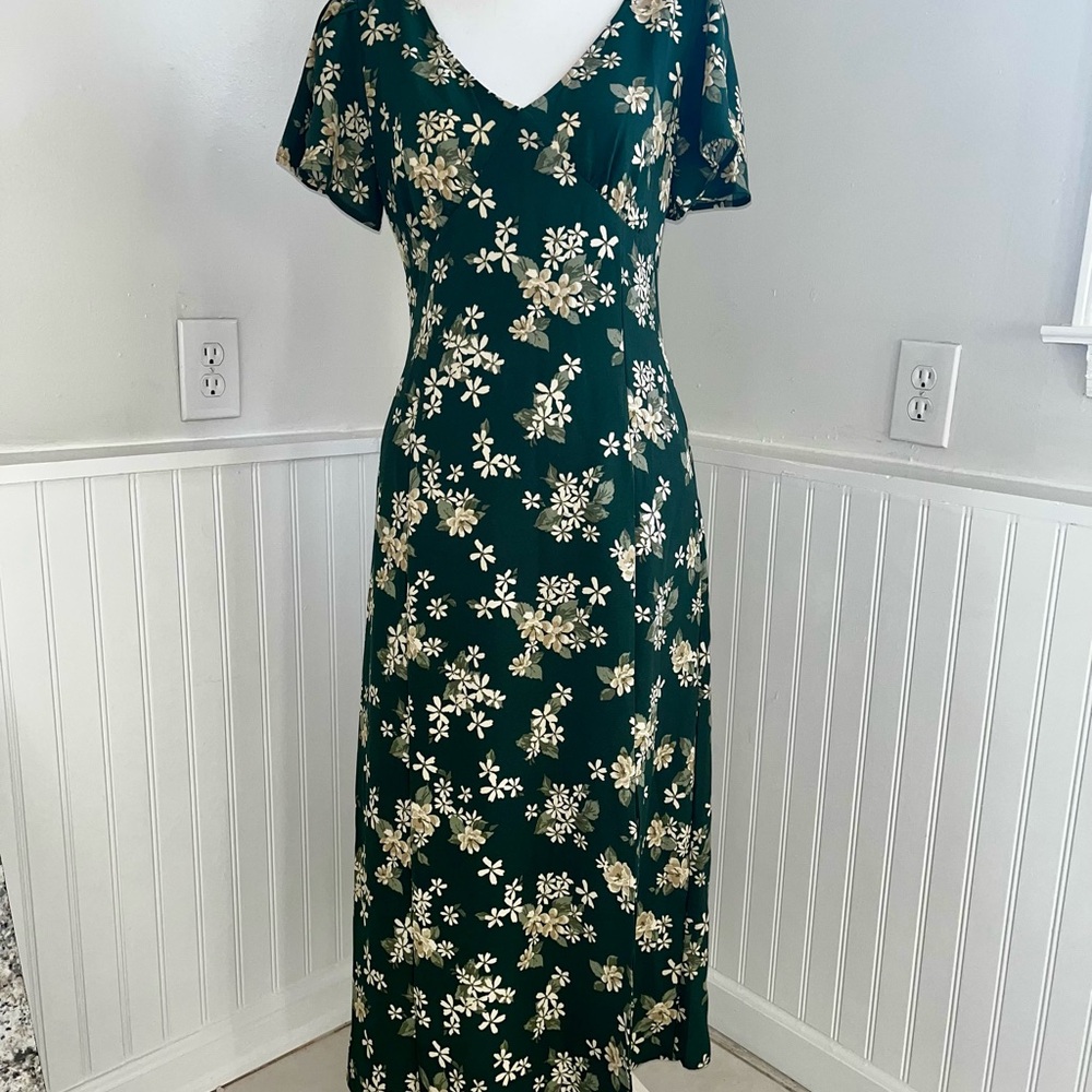 Blu Pepper Dark Green Floral Midi Dress